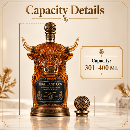 Capacity graphic for Highland cow decanter referencing a 301 to 400 mL range