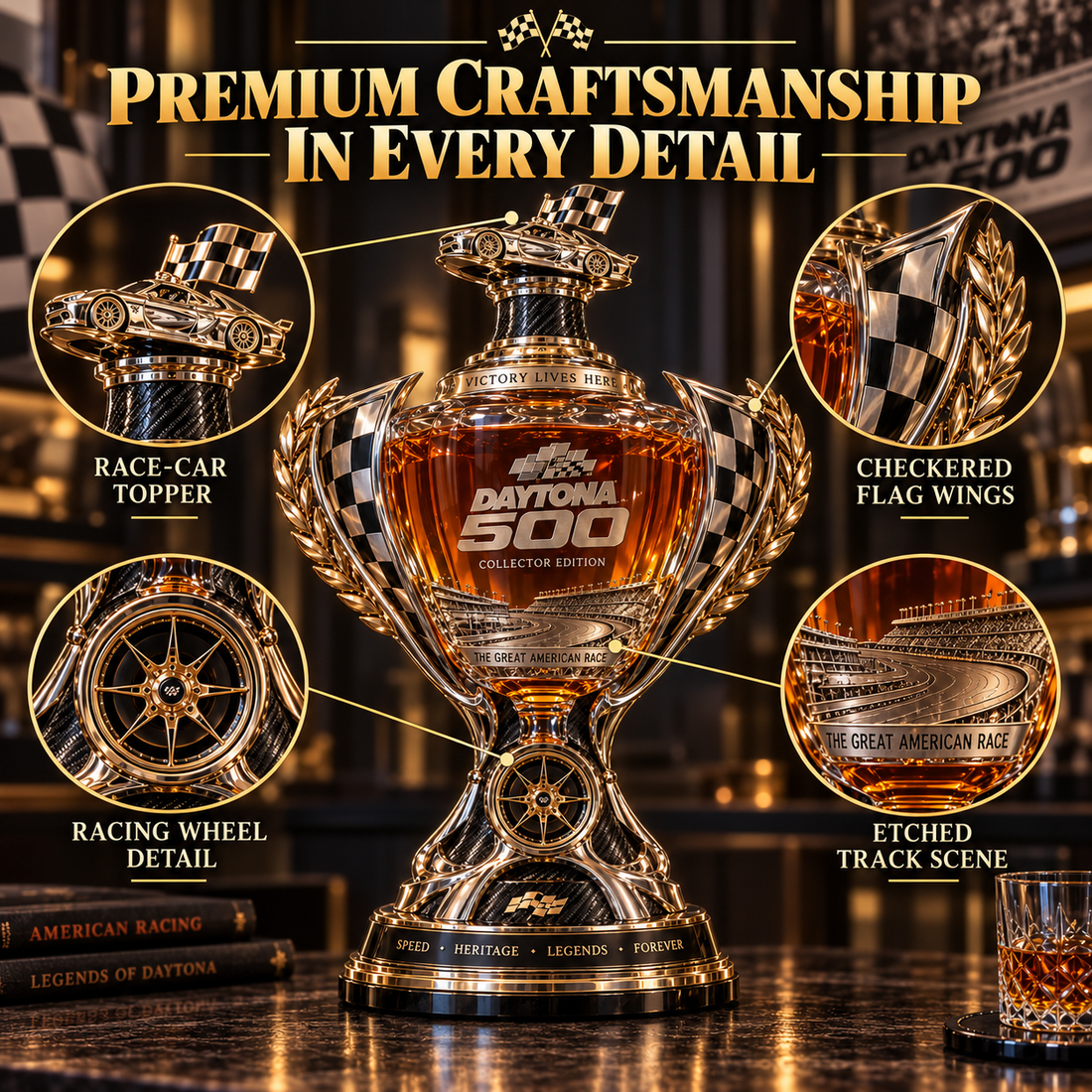 Racing trophy decanter feature presentation