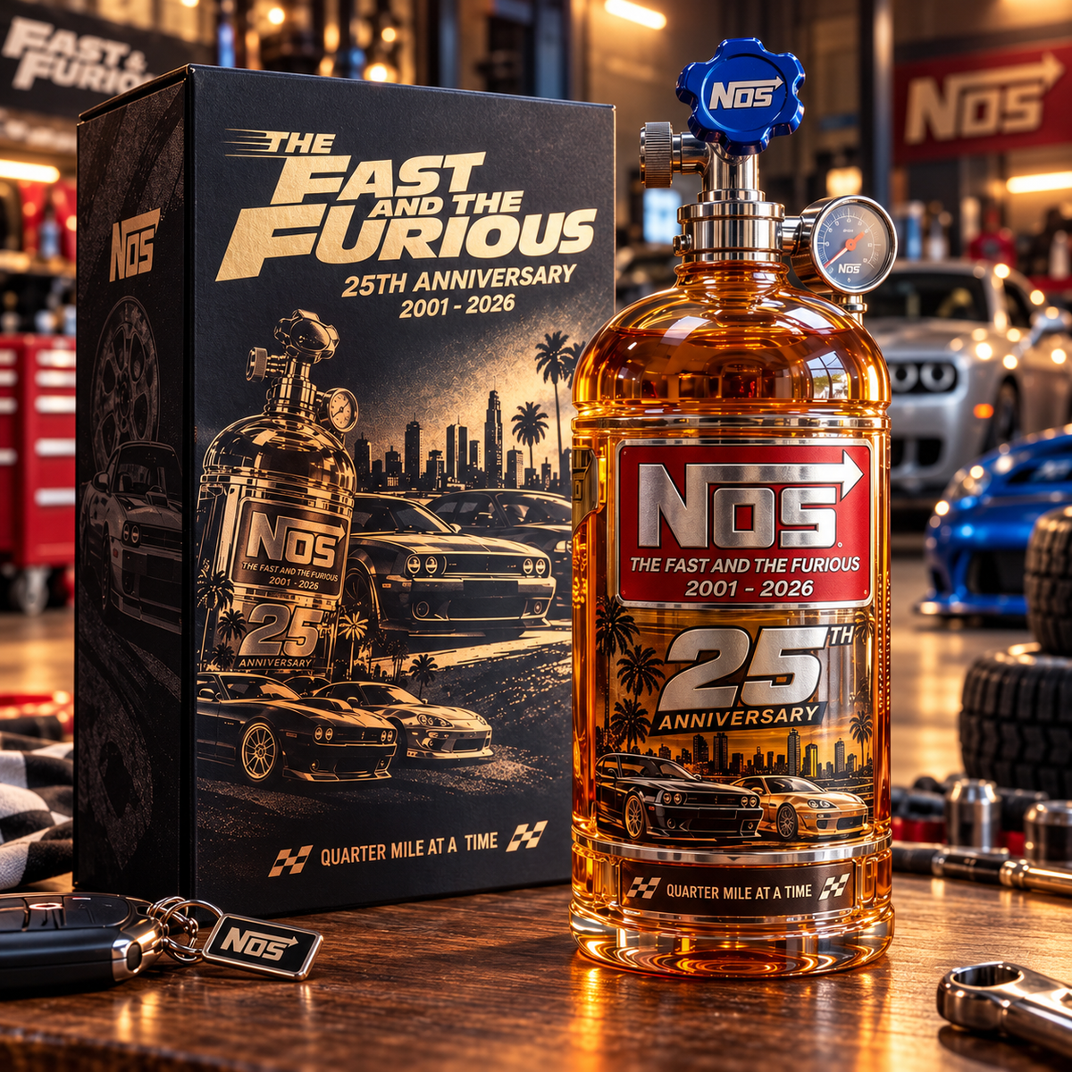 🏁 Full Throttle 25th Anniversary Nitrous Tank Whiskey Decanter – Street Racing Tribute, Collector’s Edition with Gift Box 🥃