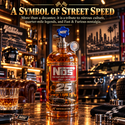 🏁 Full Throttle 25th Anniversary Nitrous Tank Whiskey Decanter – Street Racing Tribute, Collector’s Edition with Gift Box 🥃