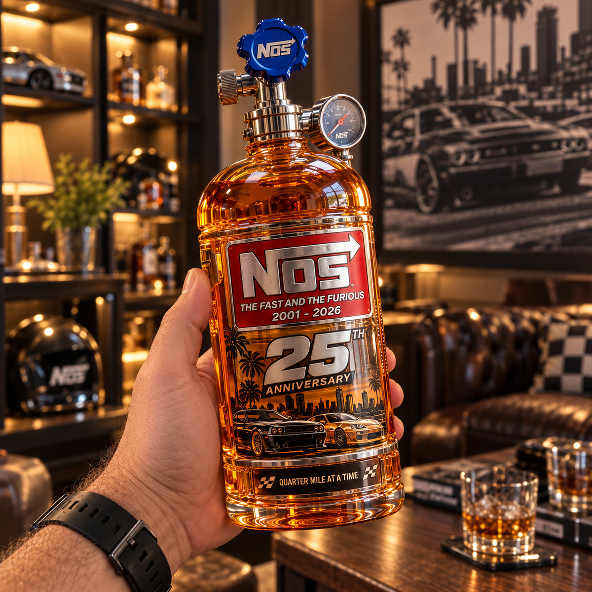 🏁 Full Throttle 25th Anniversary Nitrous Tank Whiskey Decanter – Street Racing Tribute, Collector’s Edition with Gift Box 🥃