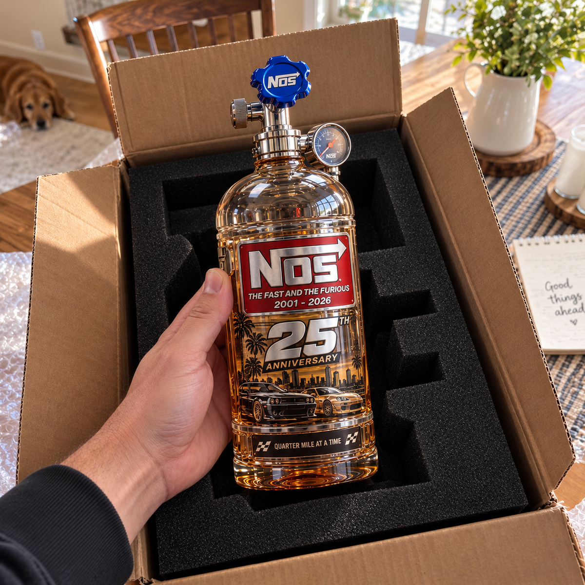 🏁 Full Throttle 25th Anniversary Nitrous Tank Whiskey Decanter – Street Racing Tribute, Collector’s Edition with Gift Box 🥃