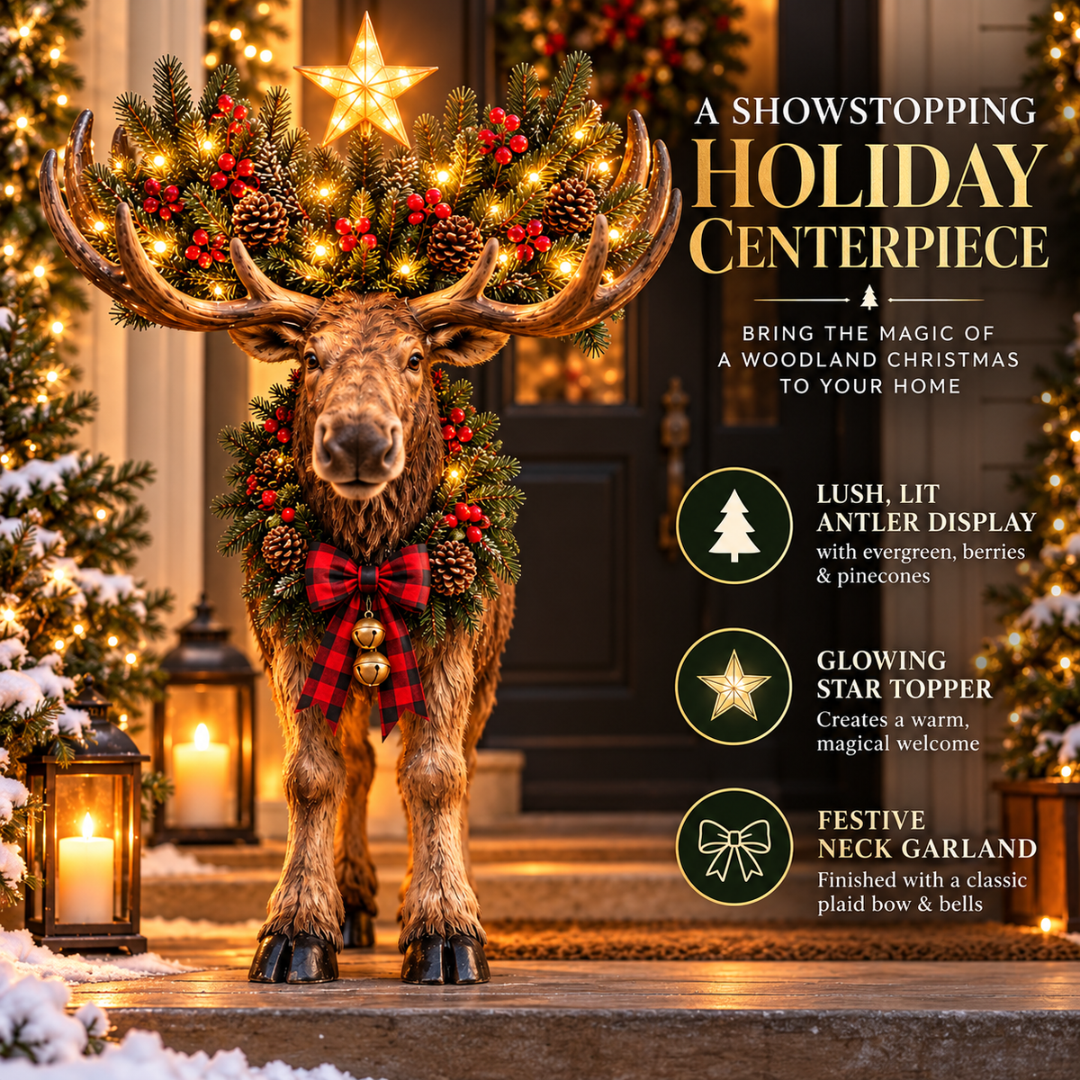 🎄 Woodland Christmas Moose – Lighted Holiday Decor