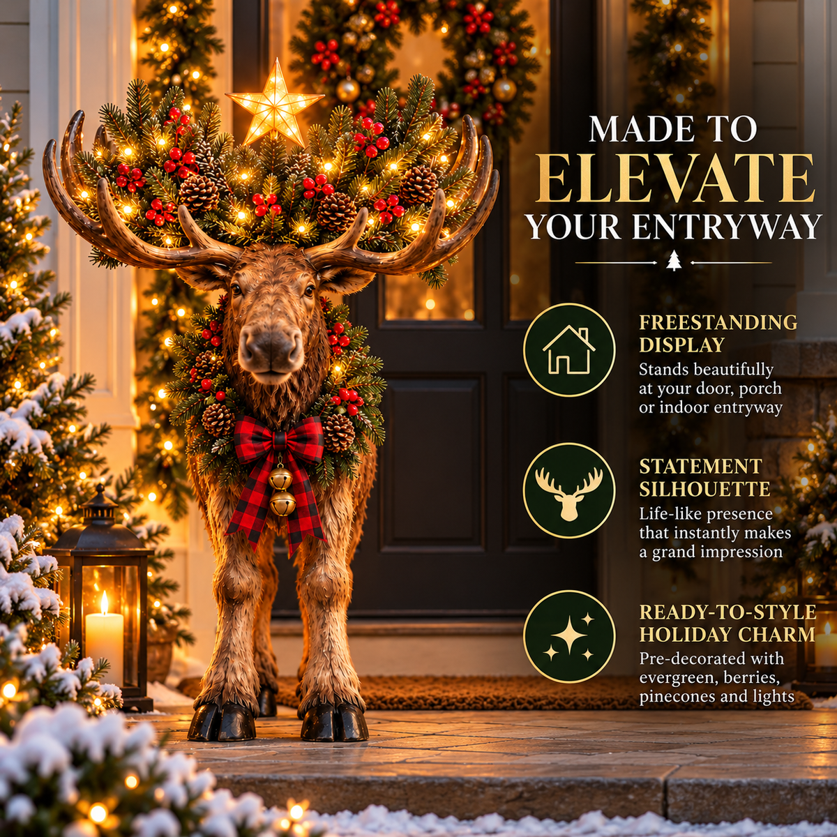 🎄 Woodland Christmas Moose – Lighted Holiday Decor