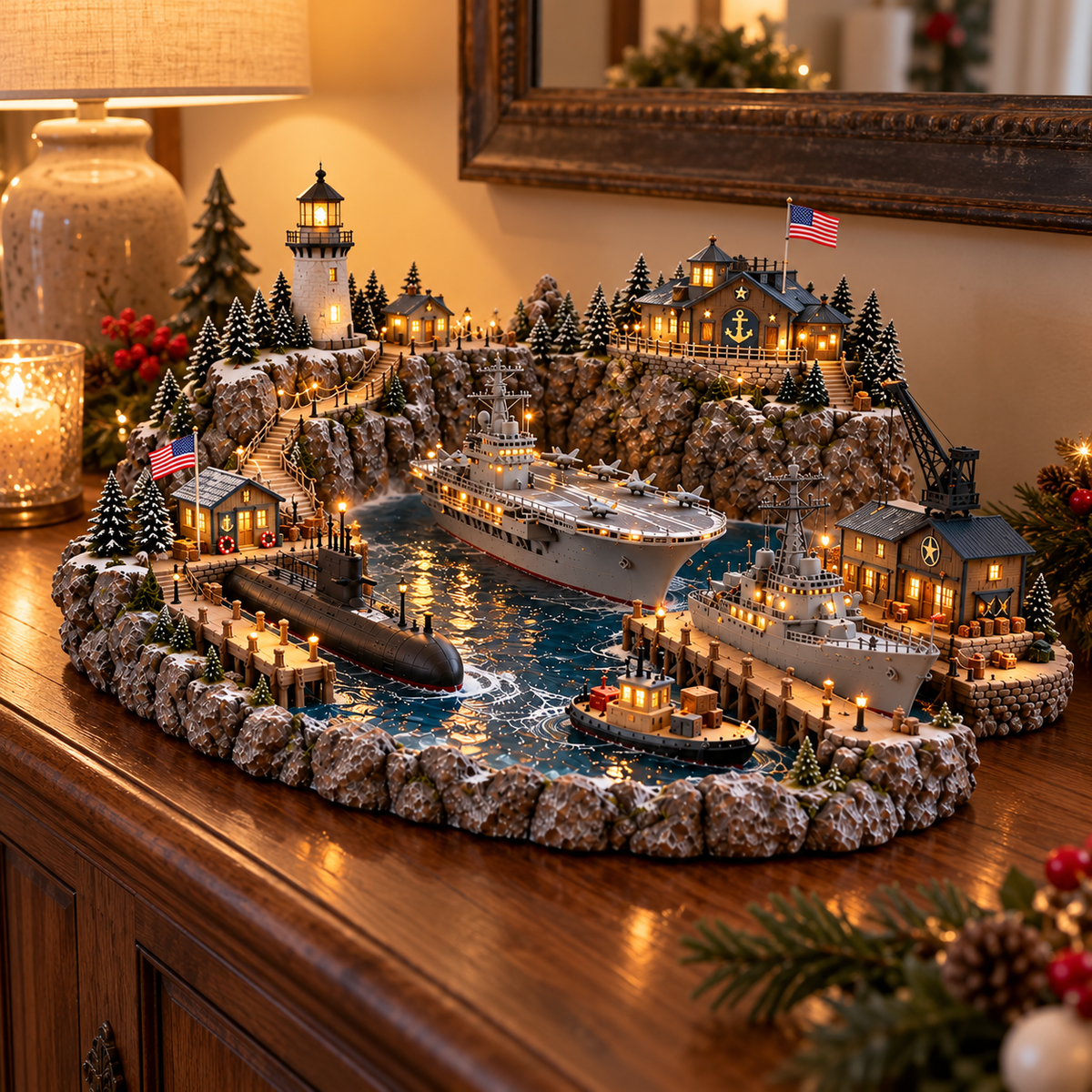 ⚓🇺🇸 Harbor of Honor™ – Lighted Naval Christmas Village & Lighthouse Display 🎄✨