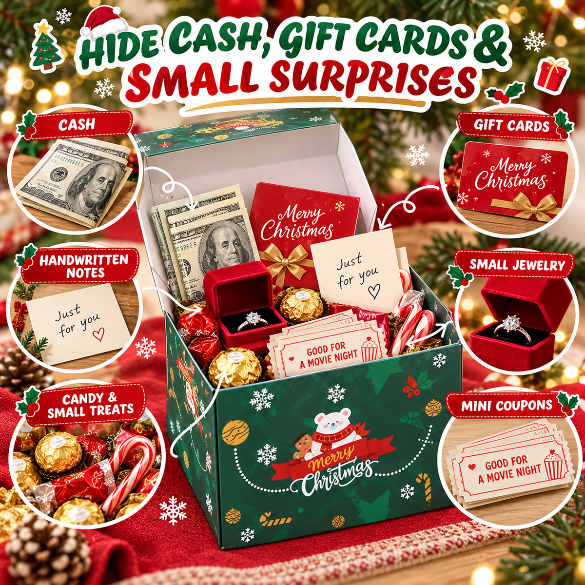 Ideas for personalizing the surprise gift box with cash, gift cards and notes