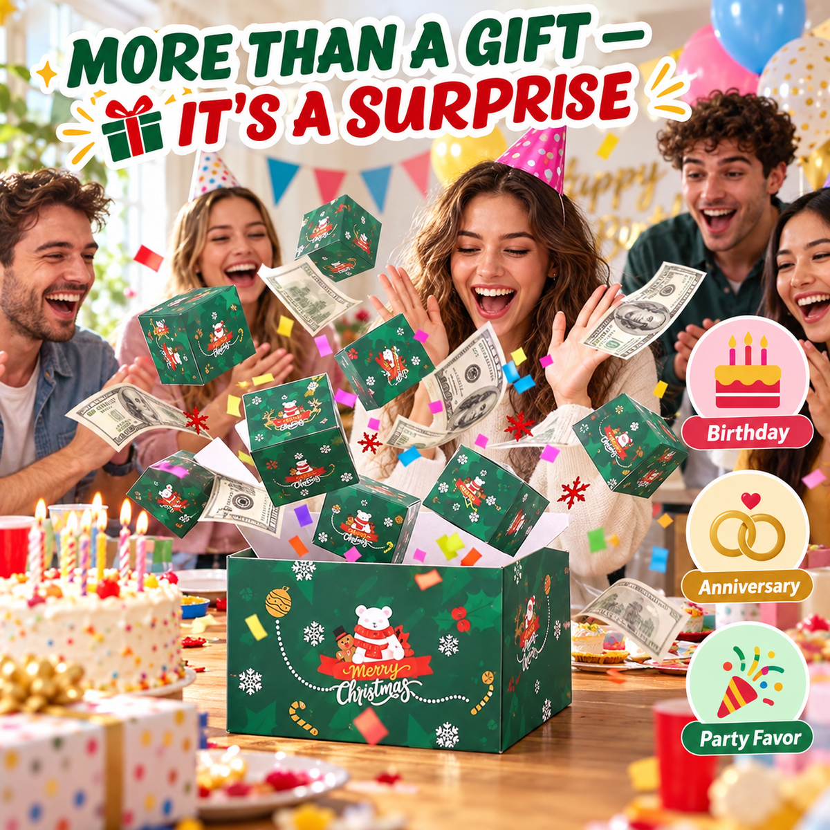 Surprise Gift Box Explosion For Money, 2026 New Unique Folding Bouncing Red Envelope Gift Box For Christmas Birthday New Year & Anniversary Parties (green)