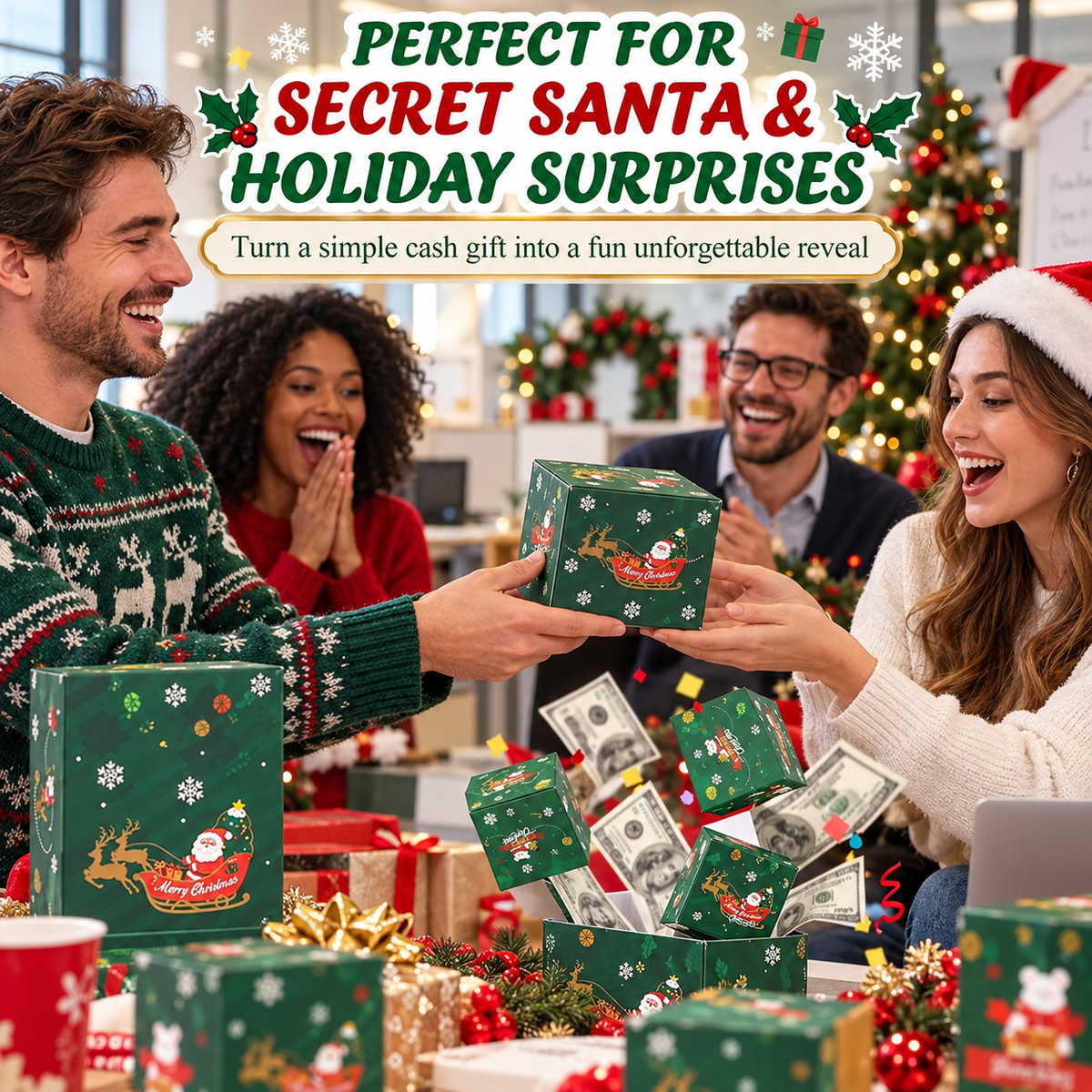 Surprise Gift Box Explosion For Money, 2026 New Unique Folding Bouncing Red Envelope Gift Box For Christmas Birthday New Year & Anniversary Parties (green)