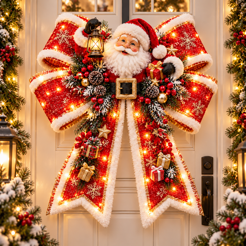 🎀✨ Christmas Magic Light-Up Door Bows – 5 Festive Character Designs