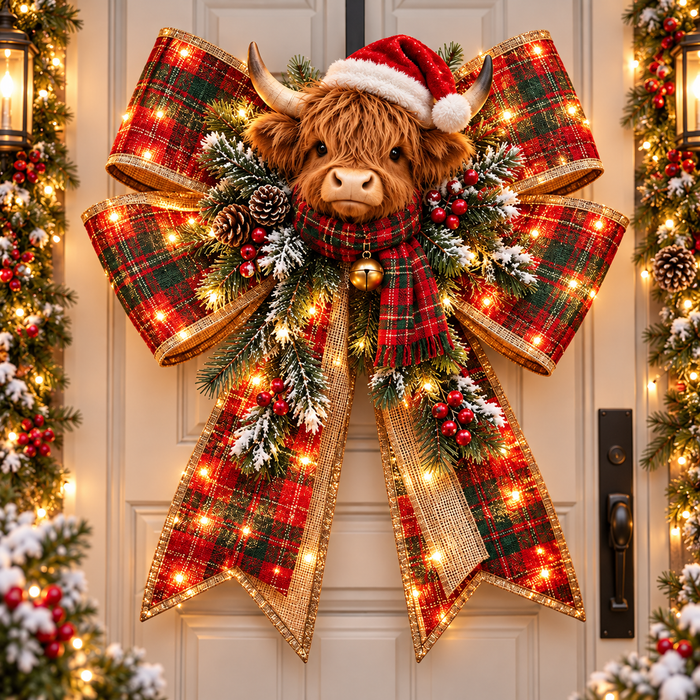 Highland Cow plaid Christmas bow original product design