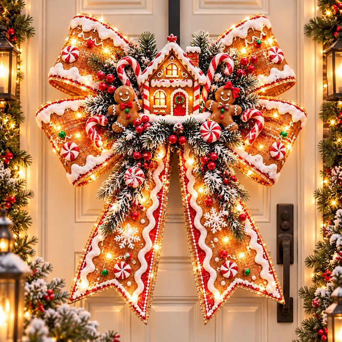 Gingerbread cottage Christmas bow original product design
