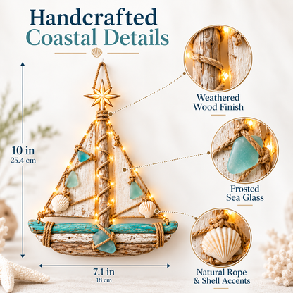 Harbor Lights Sailboat Christmas Tree – Lighted Coastal Wall Decor