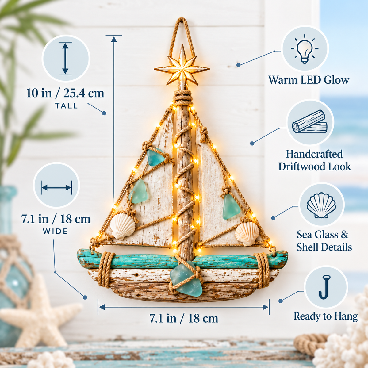 Harbor Lights Sailboat Christmas Tree – Lighted Coastal Wall Decor
