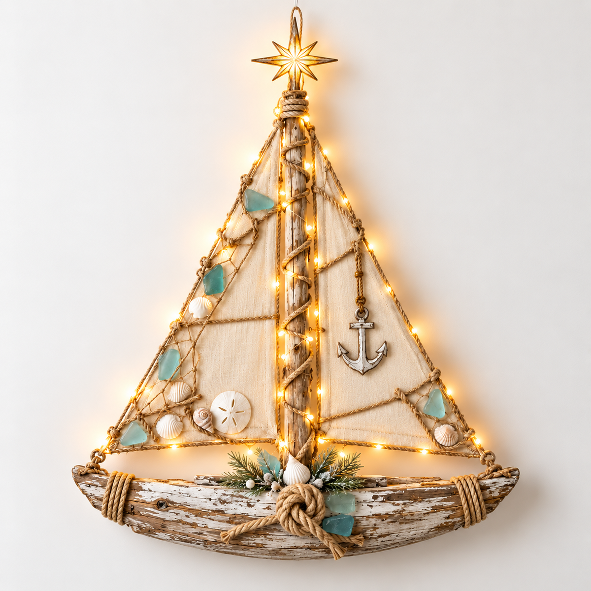 Harbor Lights Sailboat Christmas Tree – Lighted Coastal Wall Decor