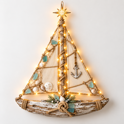 Harbor Lights Sailboat Christmas Tree – Lighted Coastal Wall Decor