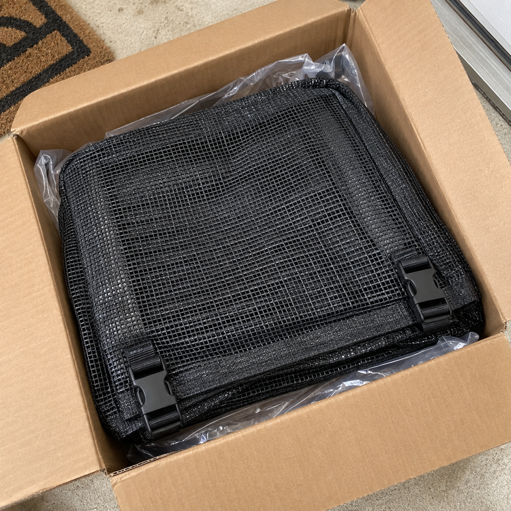 Customer adjusting outdoor AC mesh cover buckle