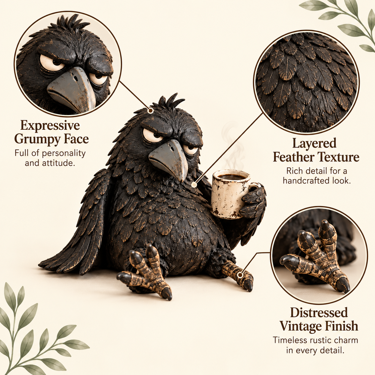 Rustic raven coffee figurine gift inspiration
