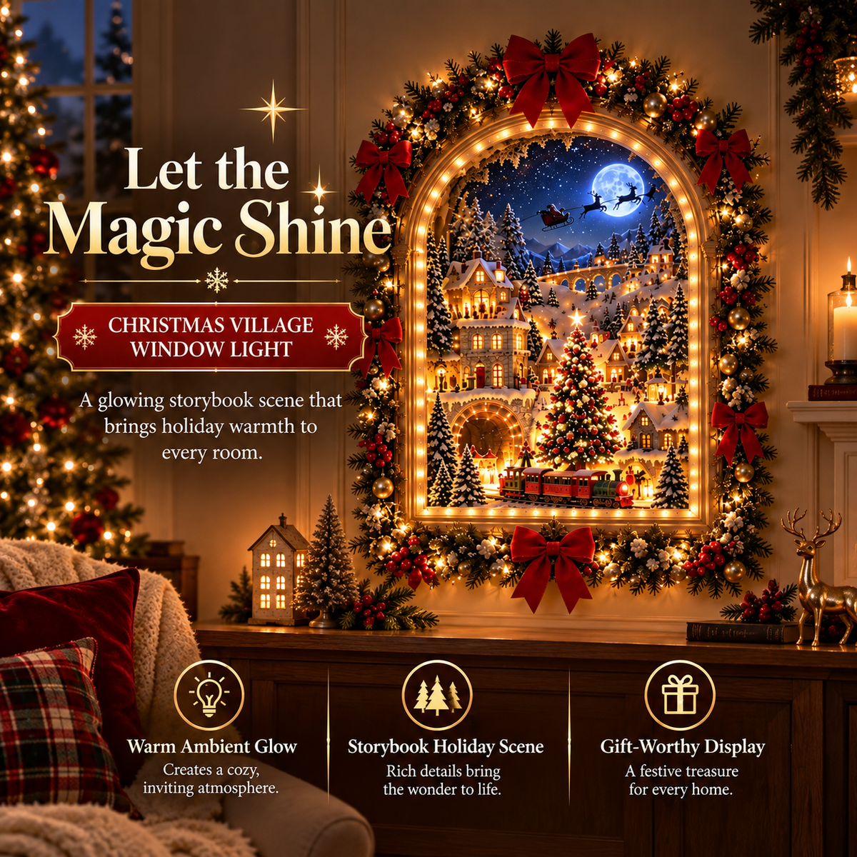 Christmas village wall light creating a cozy holiday atmosphere