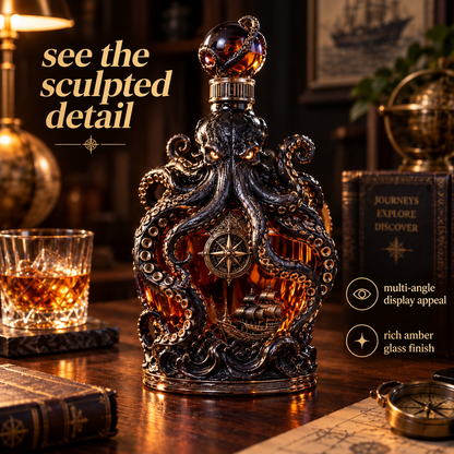 🐙Kraken Voyage Octopus Whiskey Decanter | Gothic Nautical Bar Centerpiece