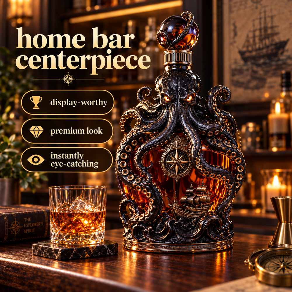 Detailed Kraken sculpture and amber glass