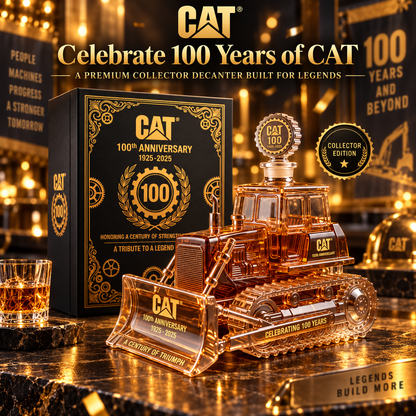CAT 100th Anniversary Bulldozer Crystal Whiskey Decanter