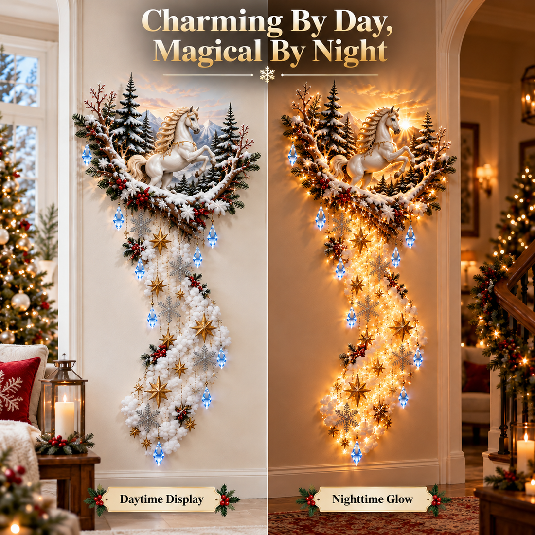White Horse Christmas wall decoration day and night