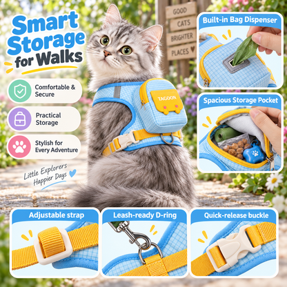 🐱🎒Mini Backpack Cat Harness – Adjustable Walking Vest with Storage Pocket