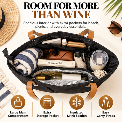 🔥Wine Tote Bag, Leakproof Insulated Purse Carrier with Hidden Spout Compartments