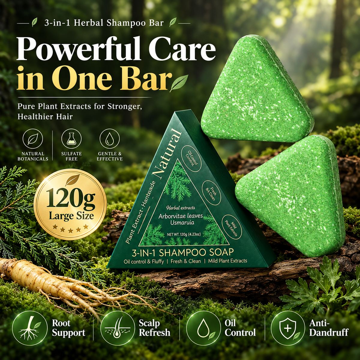 3-in-1 Herbal Shampoo Bar — Scalp Refresh, Oil Control & Stronger-Looking Hair