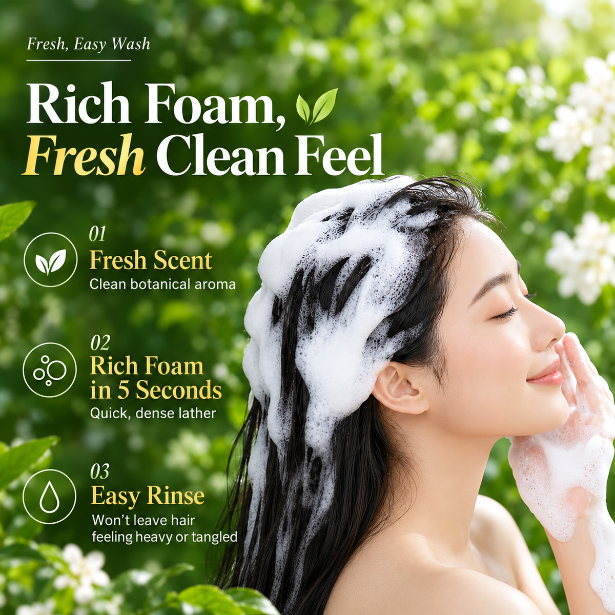 Rich foam shampoo experience