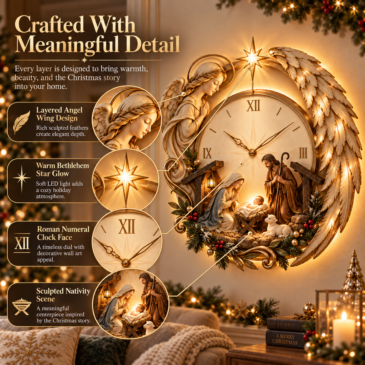 ✨ Bethlehem Angel Nativity Glow Clock