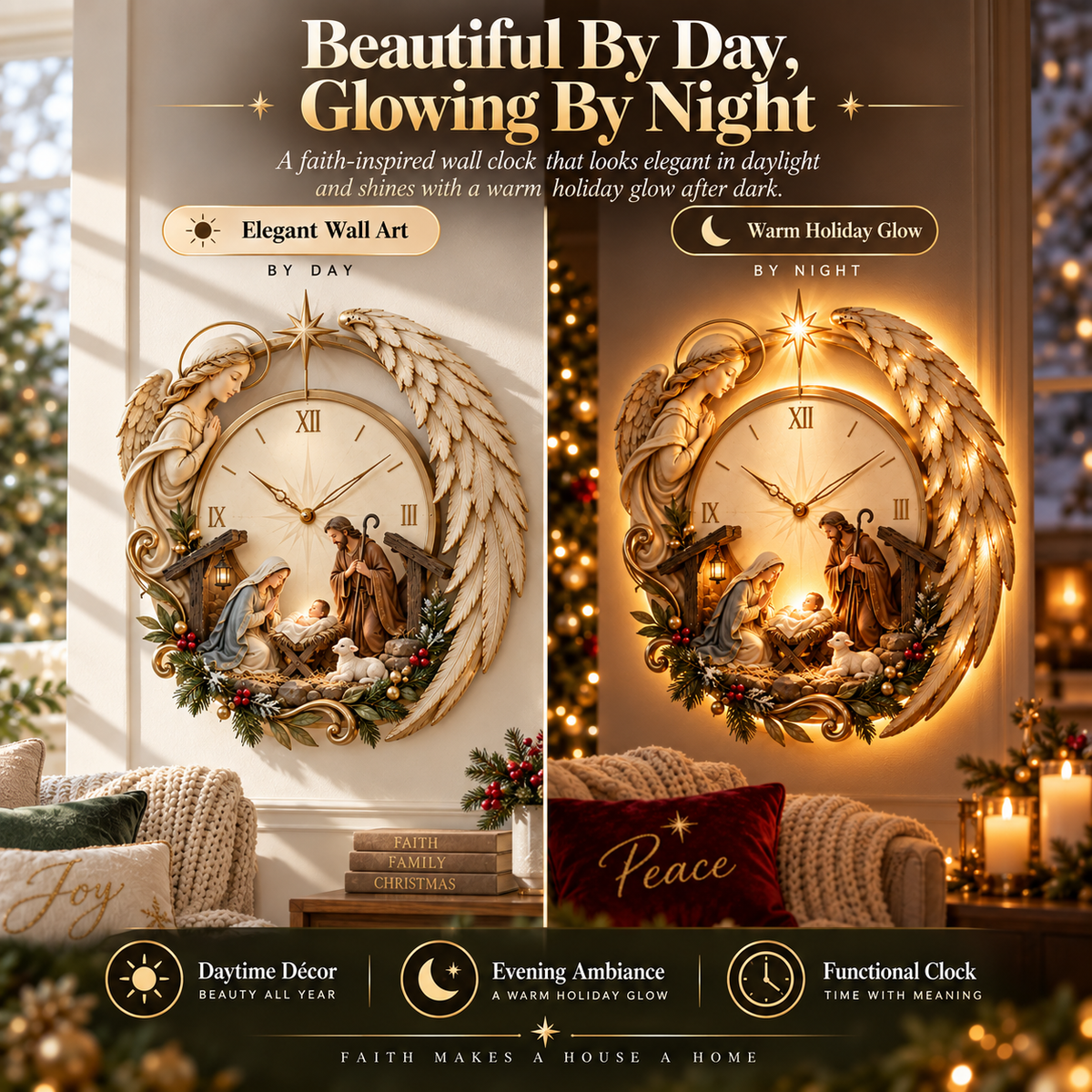 ✨ Bethlehem Angel Nativity Glow Clock