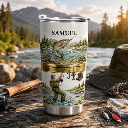 🎣🇺🇸 Personalized Fishing Tumbler – “A Peaceful Day on the River”