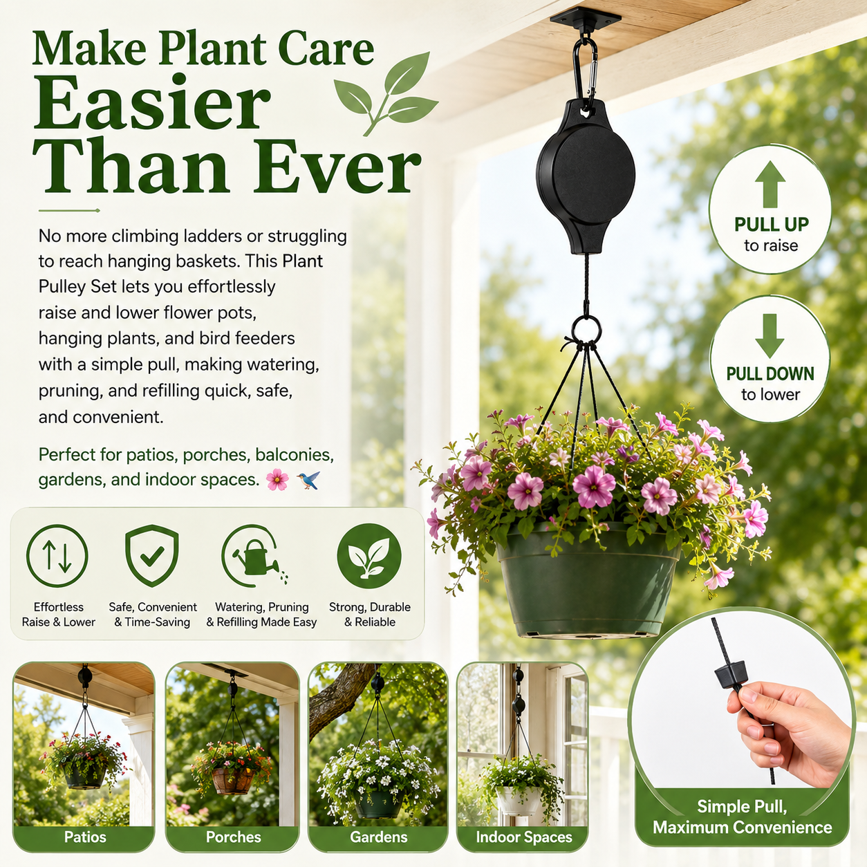 🌸 Buy one get one free 🌸Plant Pulley Set for Garden Baskets Pots, Birds Feeder🐦