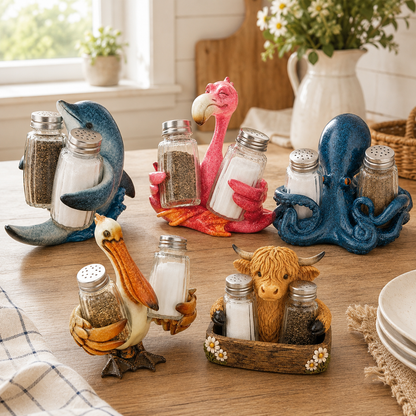 Highland Cow Salt & Pepper Shaker Set with Holder