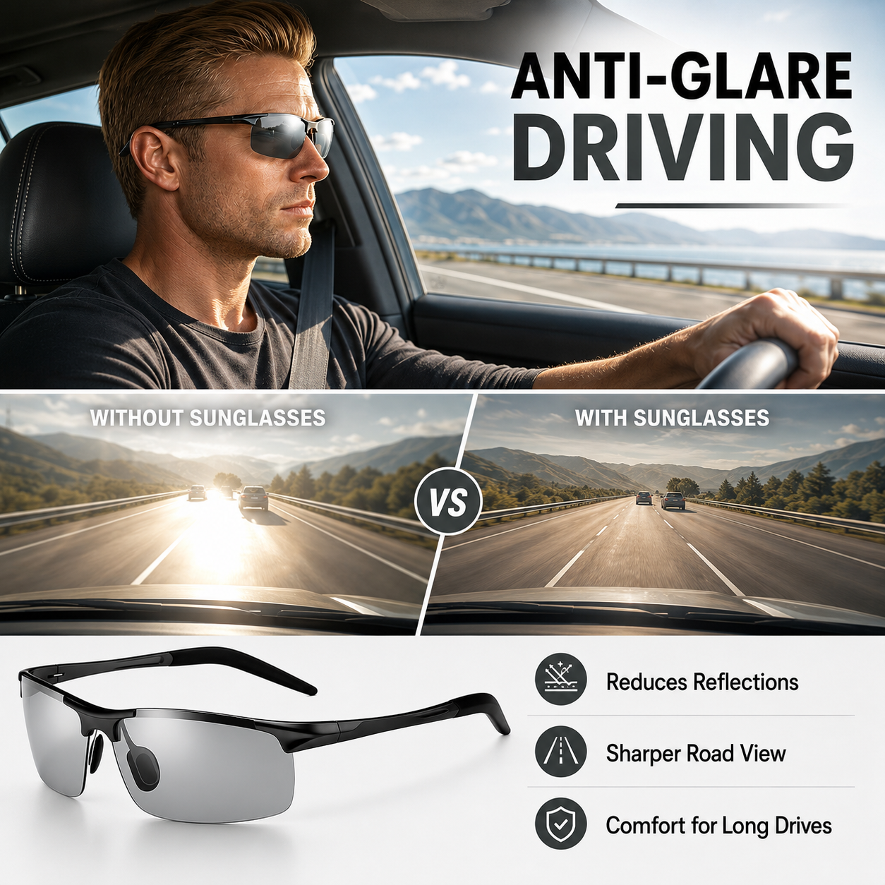 🕶️🚗 2026 Day & Night Photochromic Polarized Sunglasses with Anti-Glare Polarized Lenses