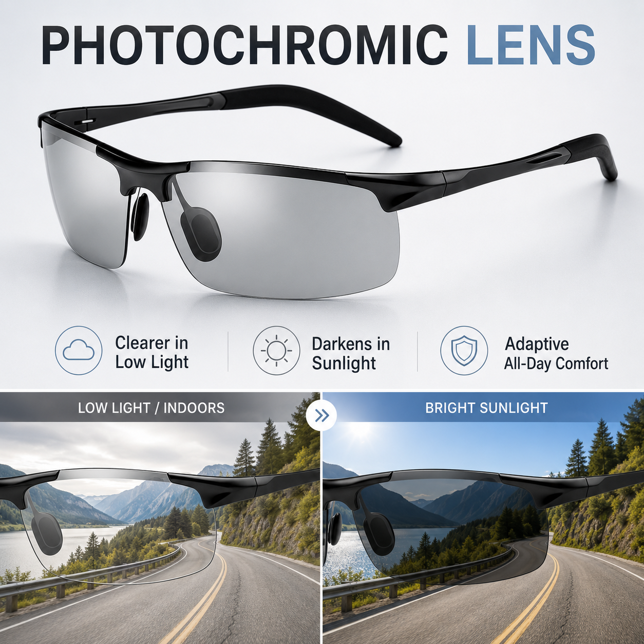 🕶️🚗 2026 Day & Night Photochromic Polarized Sunglasses with Anti-Glare Polarized Lenses