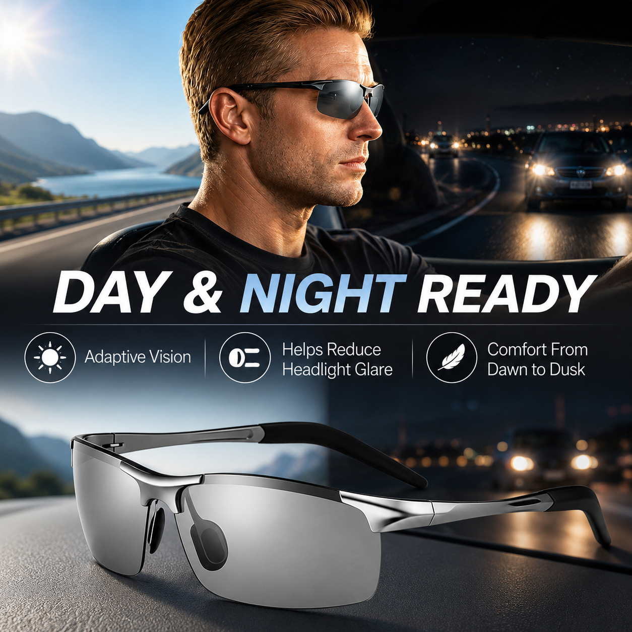 🕶️🚗 2026 Day & Night Photochromic Polarized Sunglasses with Anti-Glare Polarized Lenses