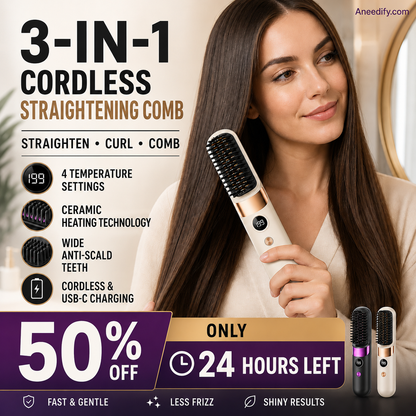 💇‍♀️ 3-in-1 Cordless Hair Straightening Brush – Straighten, Curl & Detangle Anywhere ✨
