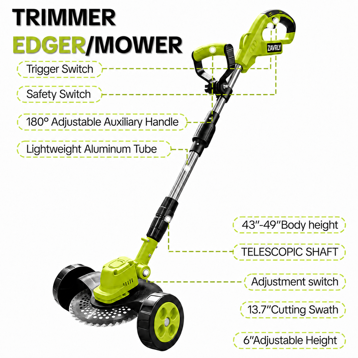 🌿⚡21V 3-in-1 Cordless String Trimmer, Edger & Mini Mower – 2 Batteries Included