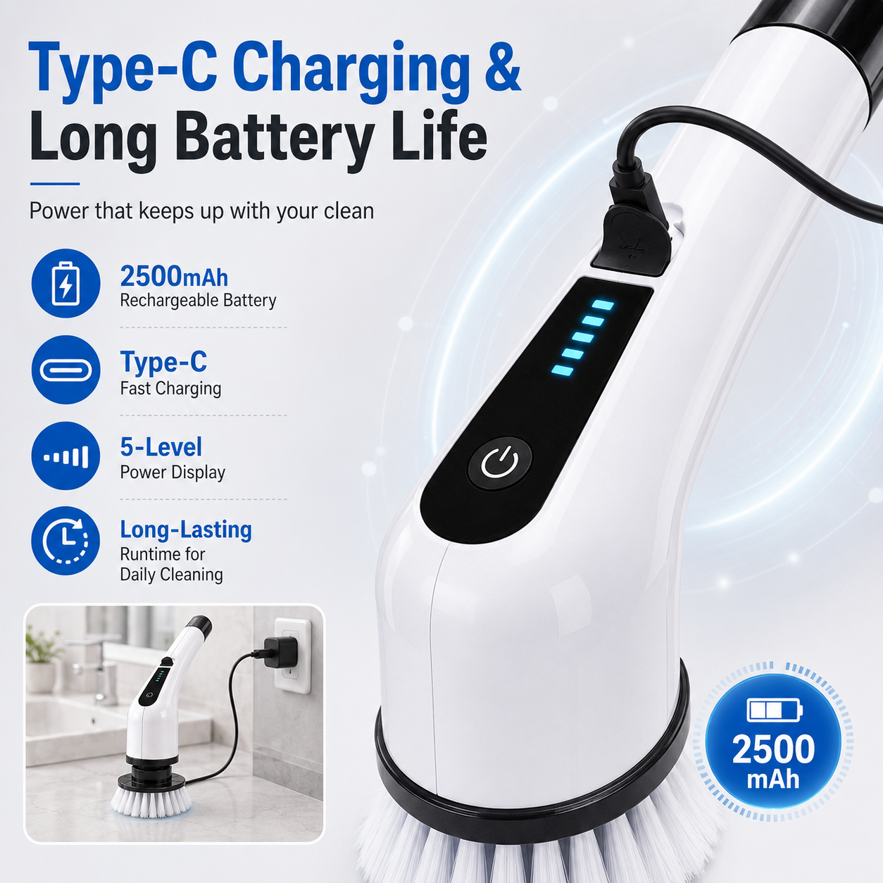 💦🏠 Electric Rotating Cleaning Brush  | 9 Brush Heads · 300 RPM · IPX5 Waterproof · 2500mAh Long Battery Life – Make Every Surface Shine