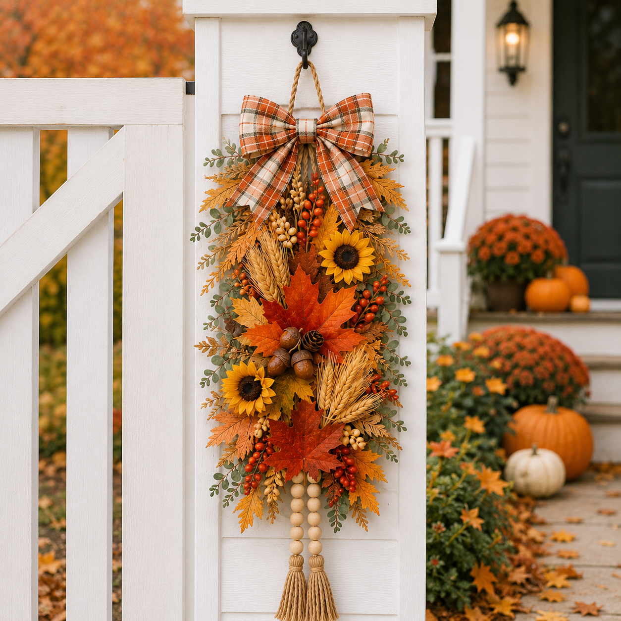 🍂🌻 Country-Style Harvest Door Hanging Decoration with Warm Lights