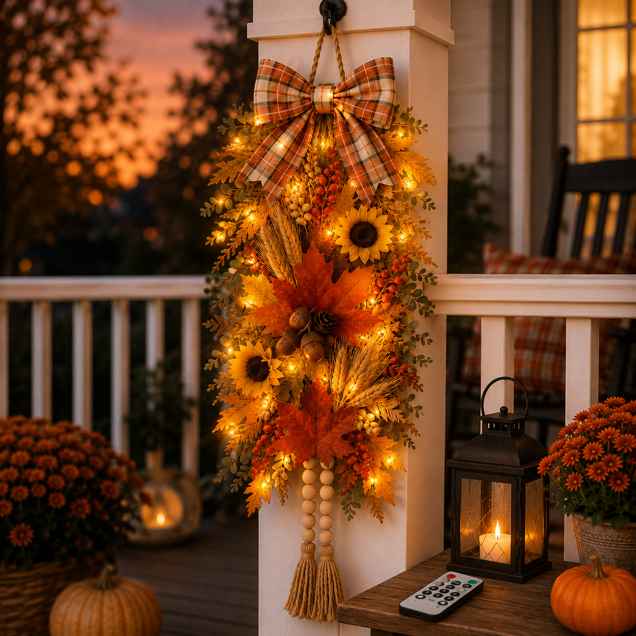 🍂🌻 Country-Style Harvest Door Hanging Decoration with Warm Lights