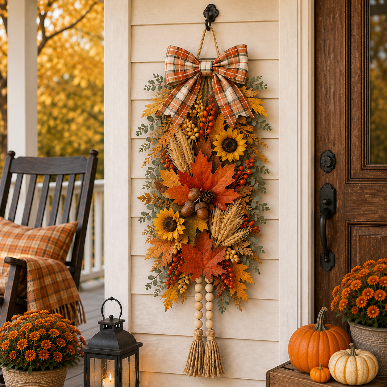 🍂🌻 Country-Style Harvest Door Hanging Decoration with Warm Lights