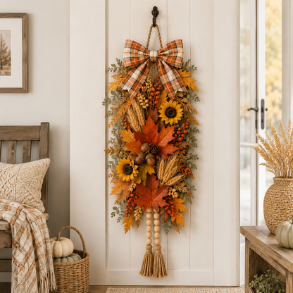 🍂🌻 Country-Style Harvest Door Hanging Decoration with Warm Lights