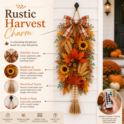 🍂🌻 Country-Style Harvest Door Hanging Decoration with Warm Lights