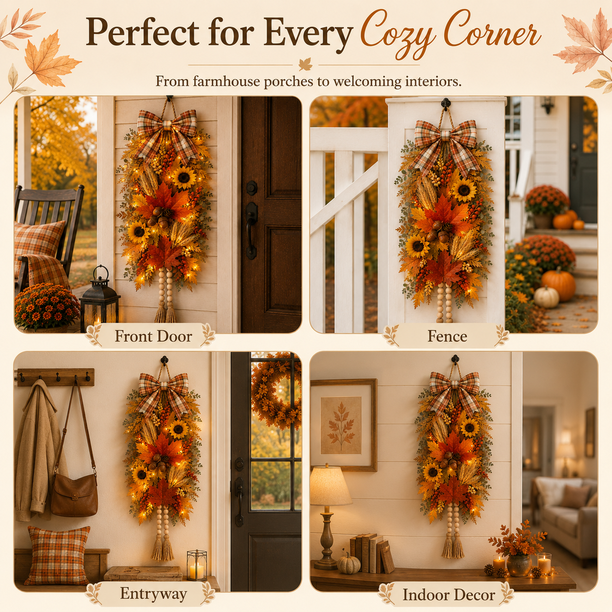 🍂🌻 Country-Style Harvest Door Hanging Decoration with Warm Lights