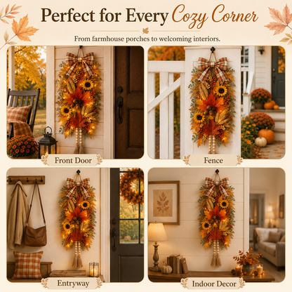 🍂🌻 Country-Style Harvest Door Hanging Decoration with Warm Lights