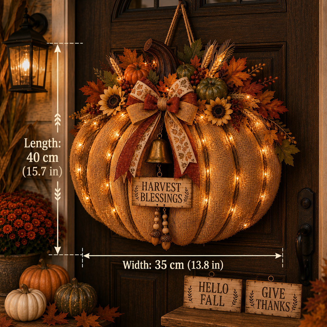 🎃🍂 3-in-1 Lighted Harvest Pumpkin Wreath with Interchangeable Signs