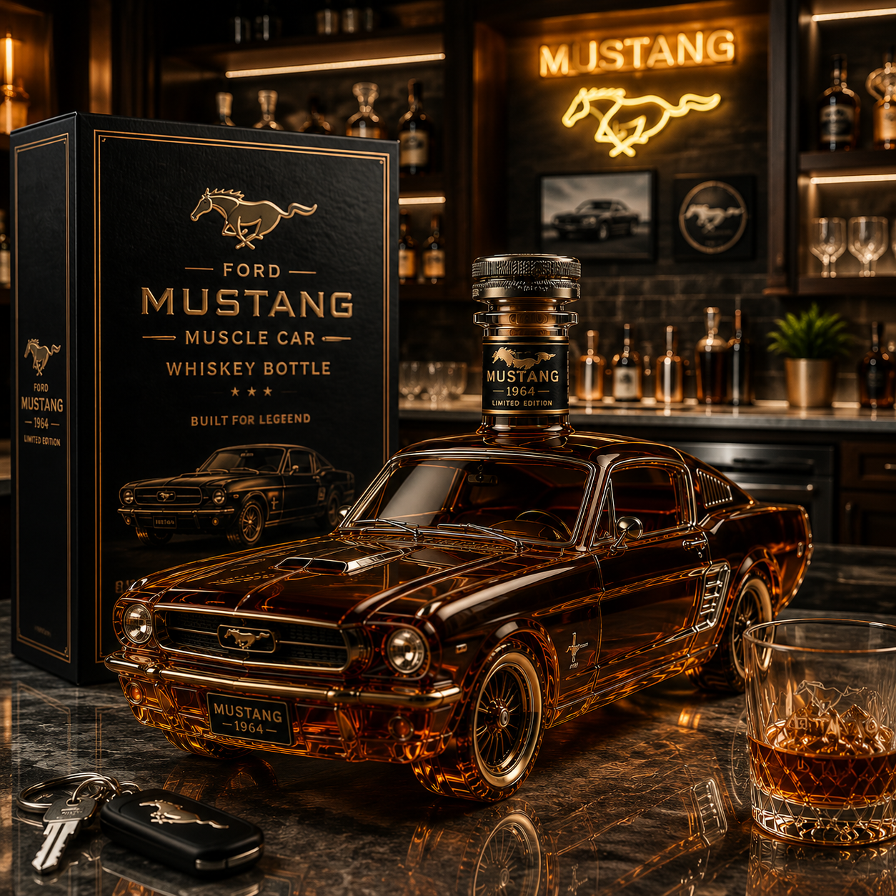 🐎Ford Mustang Muscle Car Whiskey Bottle